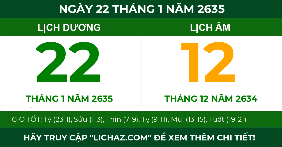 lịch âm ngày 22 tháng 1 năm 2635