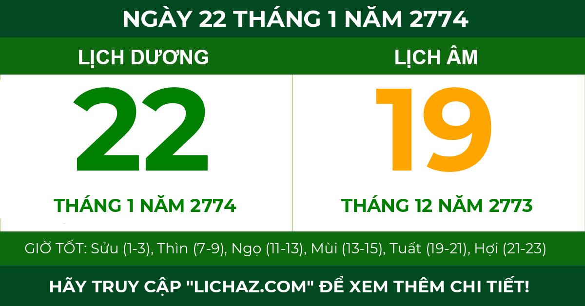 lịch âm ngày 22 tháng 1 năm 2774