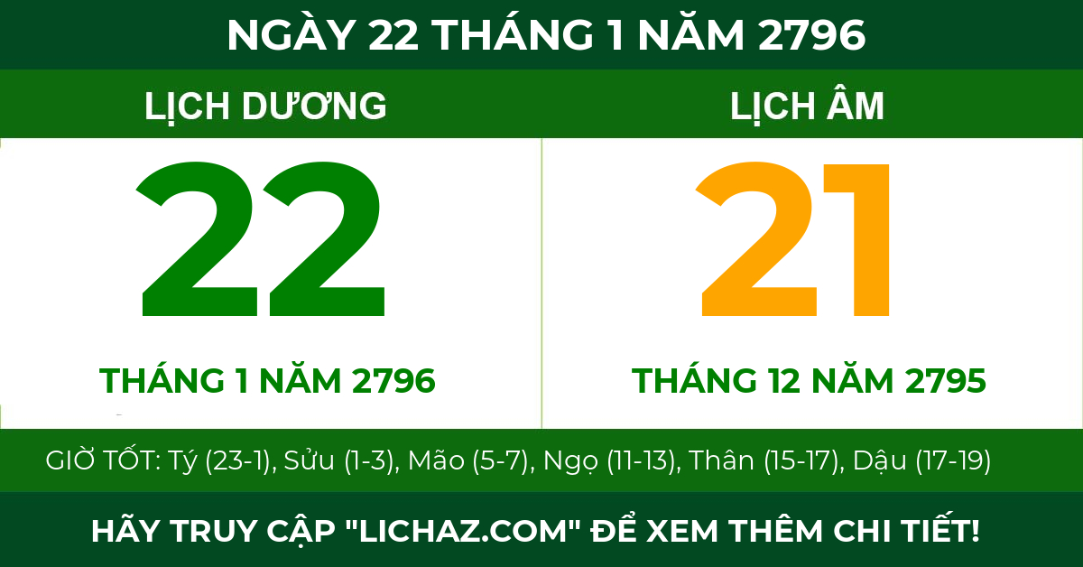 lịch âm ngày 22 tháng 1 năm 2796