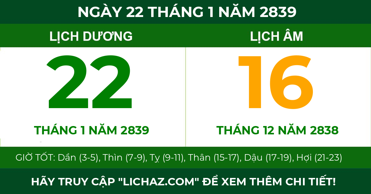 lịch âm ngày 22 tháng 1 năm 2839
