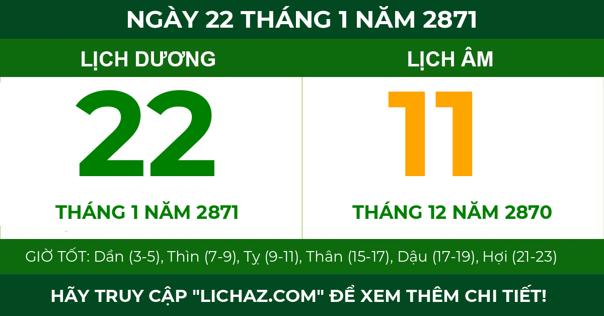 lịch âm ngày 22 tháng 1 năm 2871
