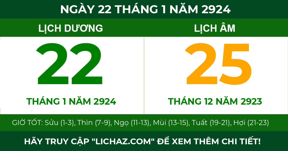 lịch âm ngày 22 tháng 1 năm 2924