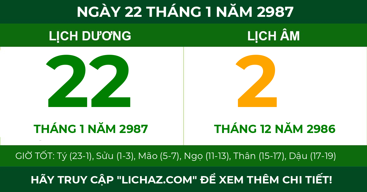 lịch âm ngày 22 tháng 1 năm 2987