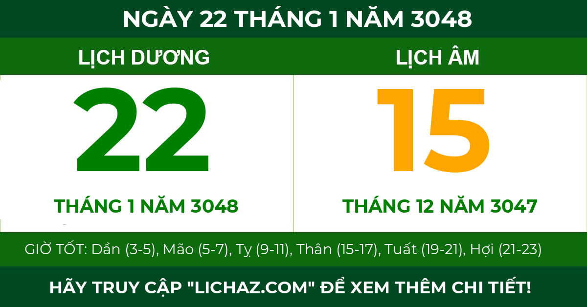 lịch âm ngày 22 tháng 1 năm 3048