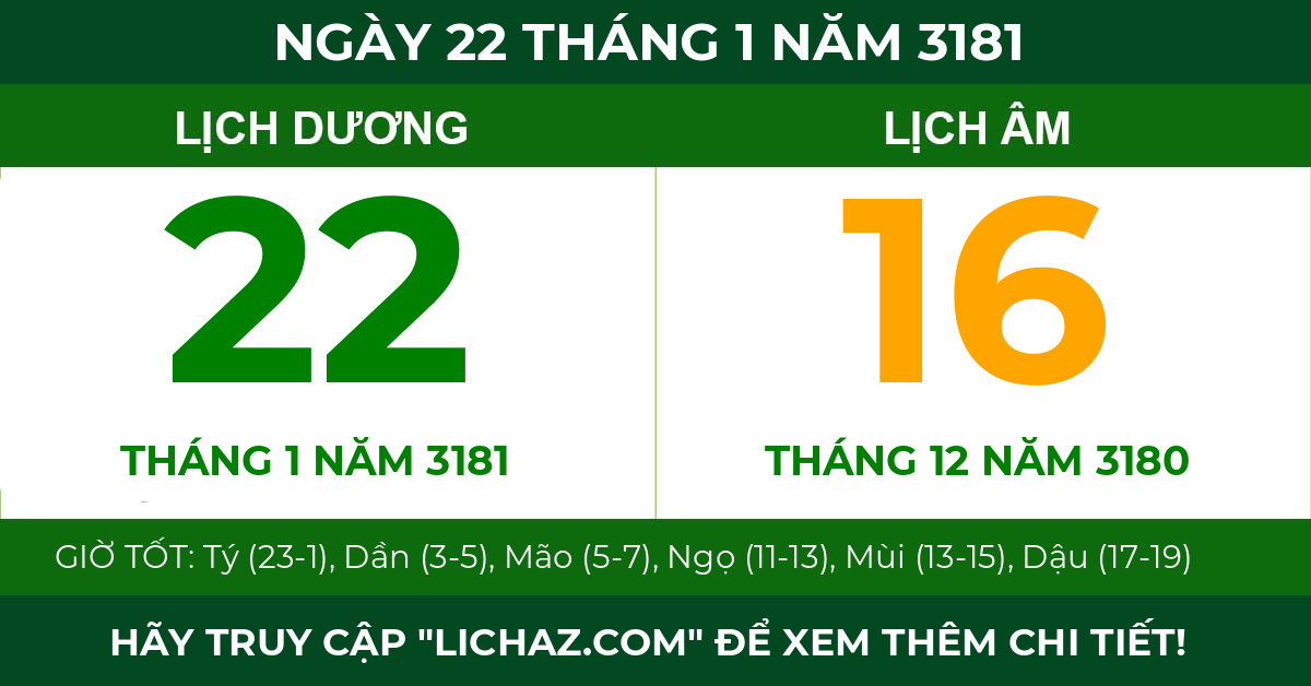 lịch âm ngày 22 tháng 1 năm 3181