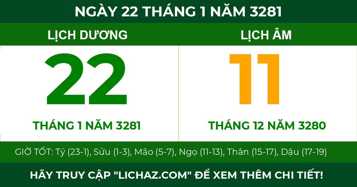 lịch âm ngày 22 tháng 1 năm 3281