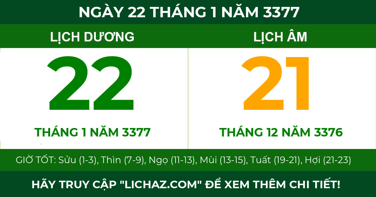 lịch âm ngày 22 tháng 1 năm 3377