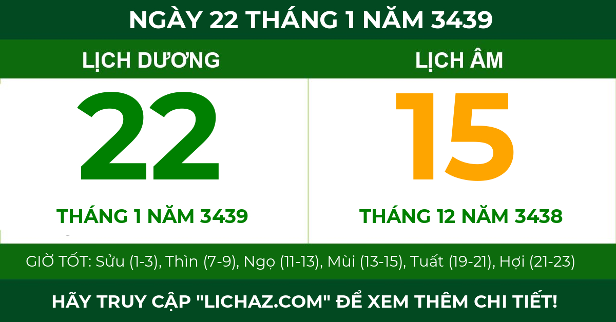 lịch âm ngày 22 tháng 1 năm 3439