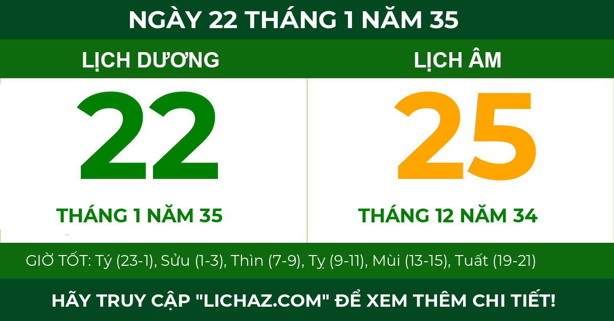 lịch âm ngày 22 tháng 1 năm 35