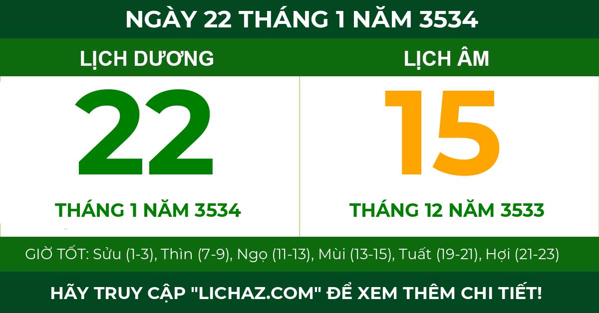lịch âm ngày 22 tháng 1 năm 3534