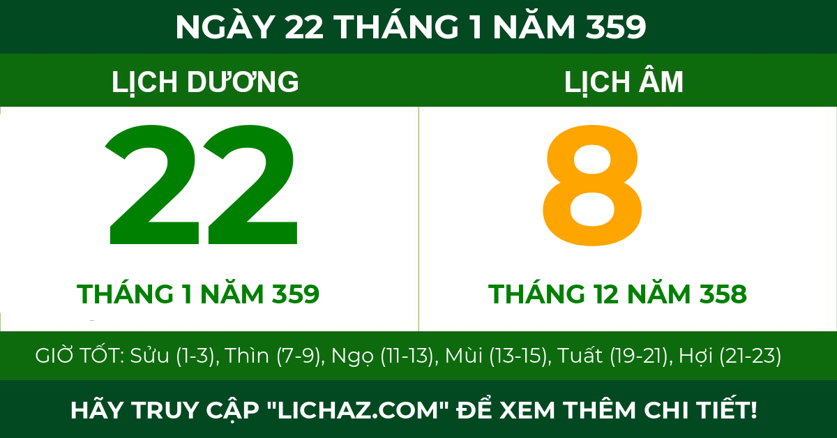 lịch âm ngày 22 tháng 1 năm 359