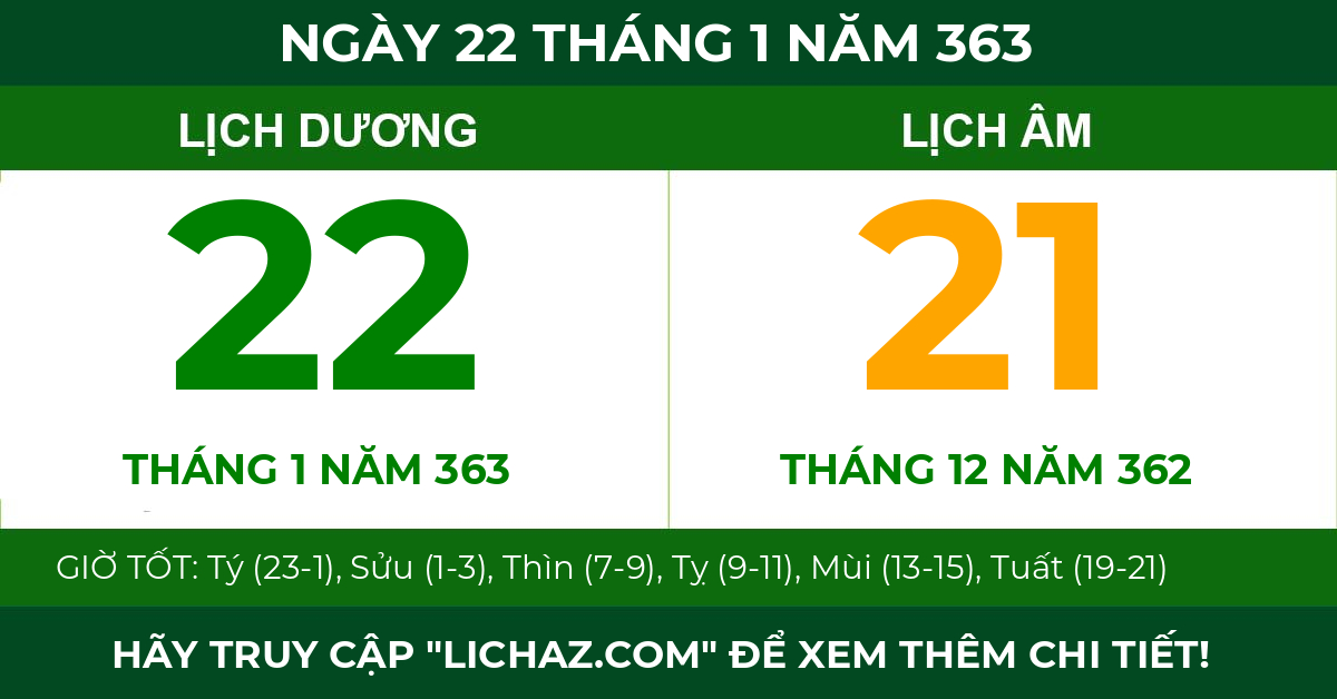 lịch âm ngày 22 tháng 1 năm 363