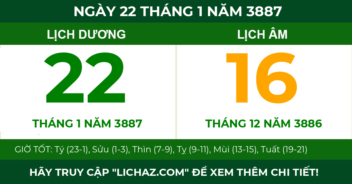 lịch âm ngày 22 tháng 1 năm 3887