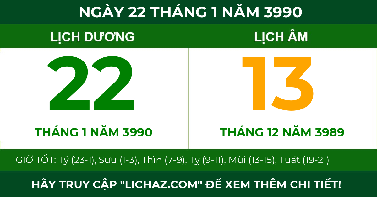 lịch âm ngày 22 tháng 1 năm 3990