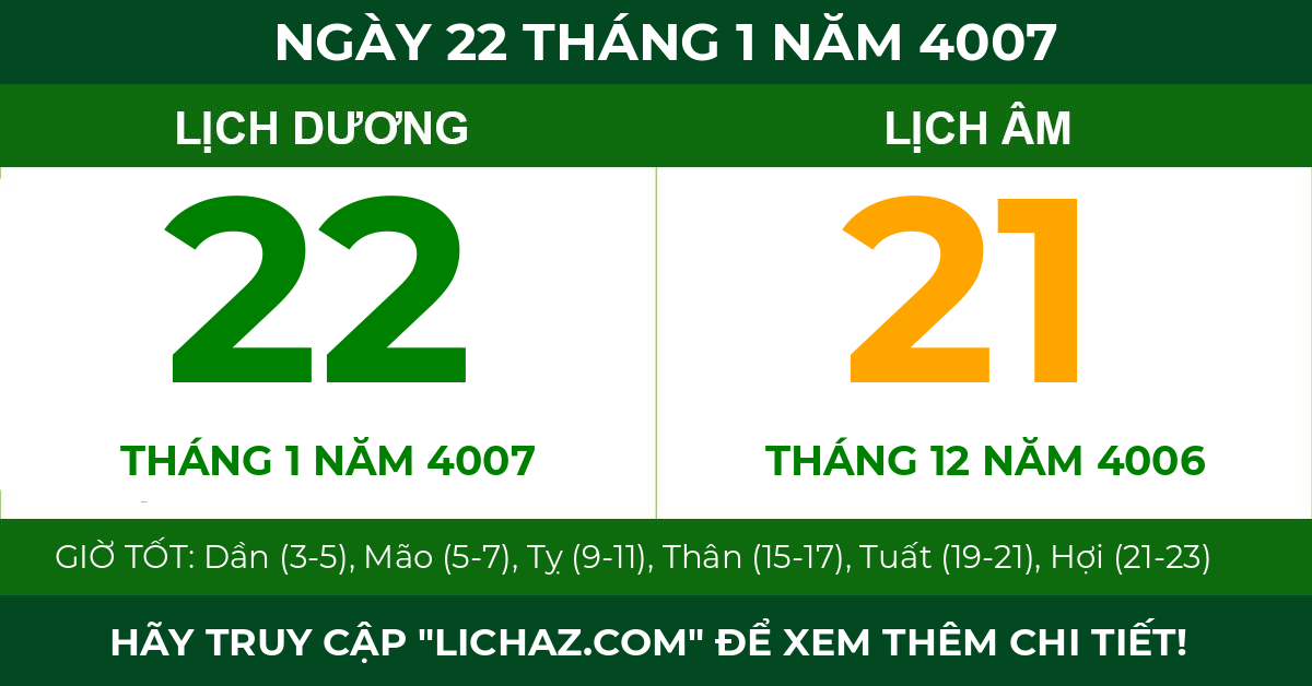 lịch âm ngày 22 tháng 1 năm 4007