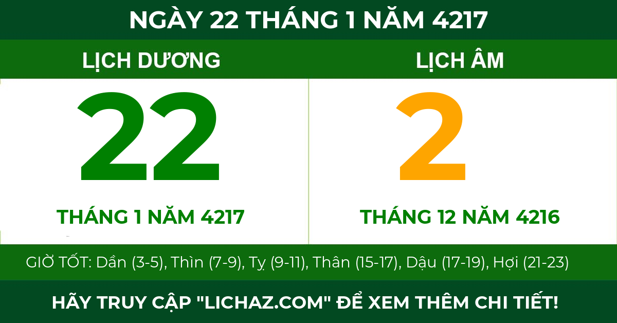 lịch âm ngày 22 tháng 1 năm 4217