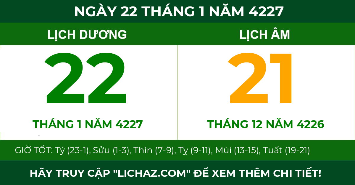 lịch âm ngày 22 tháng 1 năm 4227