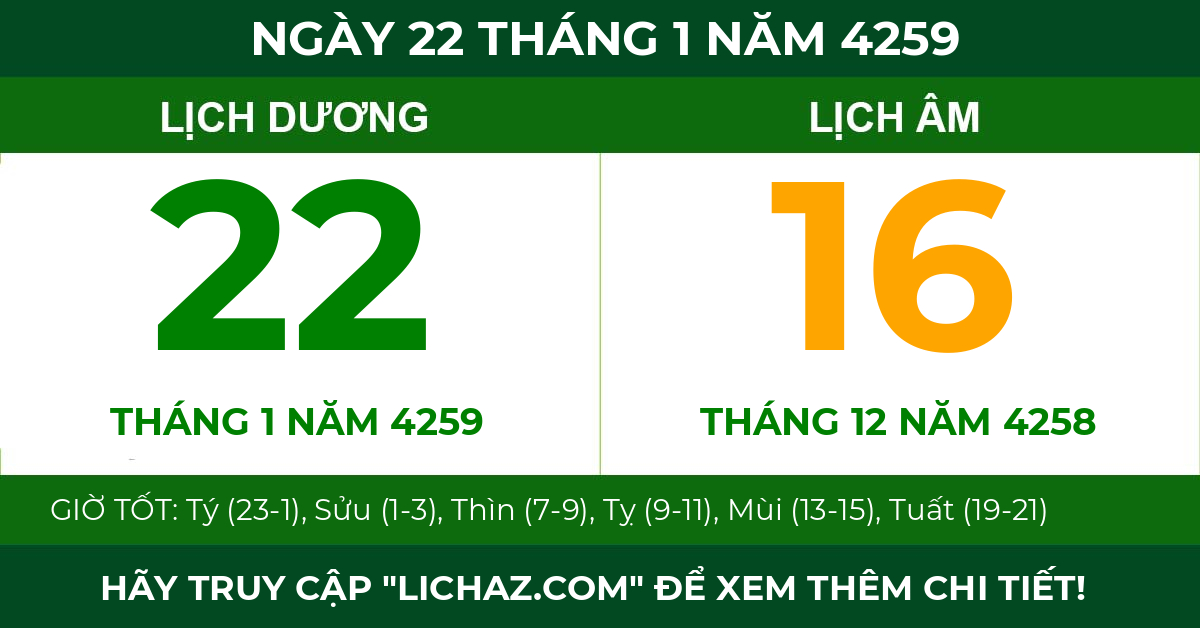 lịch âm ngày 22 tháng 1 năm 4259