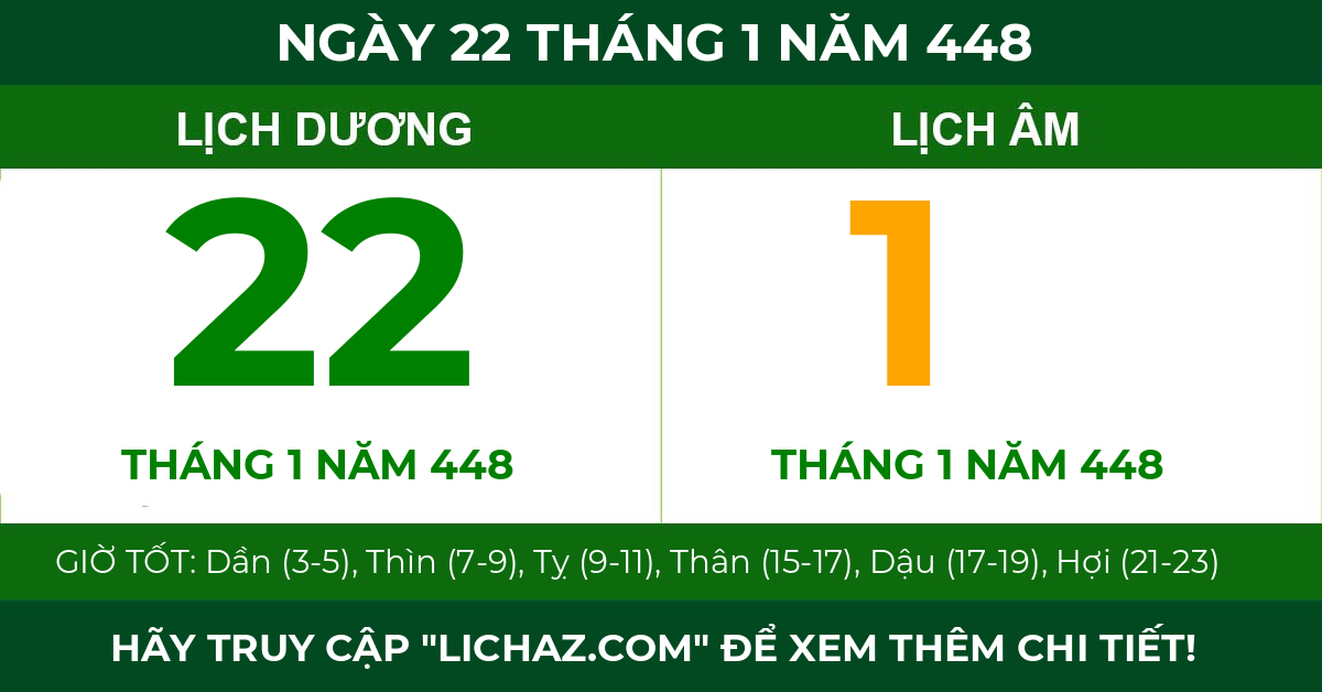 lịch âm ngày 22 tháng 1 năm 448
