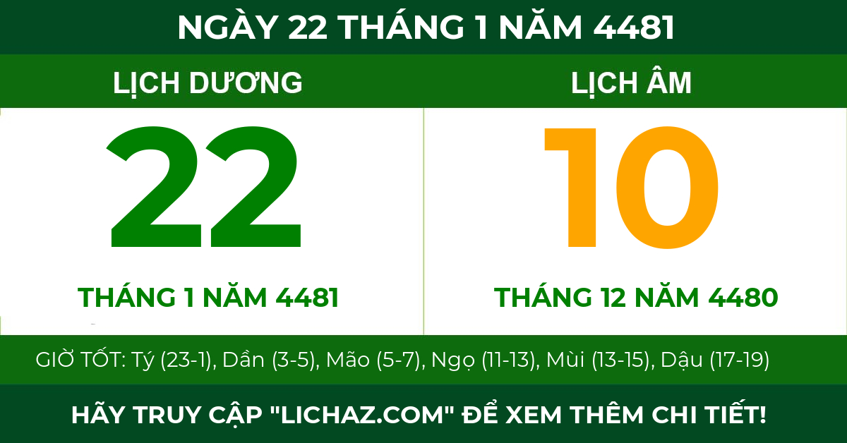 lịch âm ngày 22 tháng 1 năm 4481