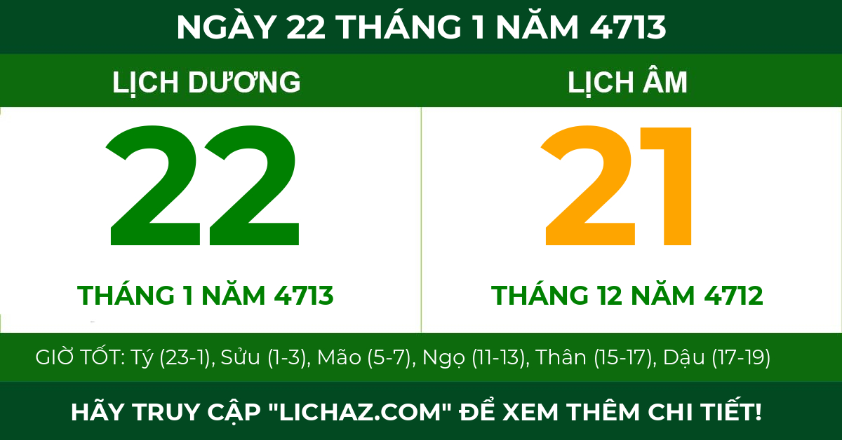 lịch âm ngày 22 tháng 1 năm 4713