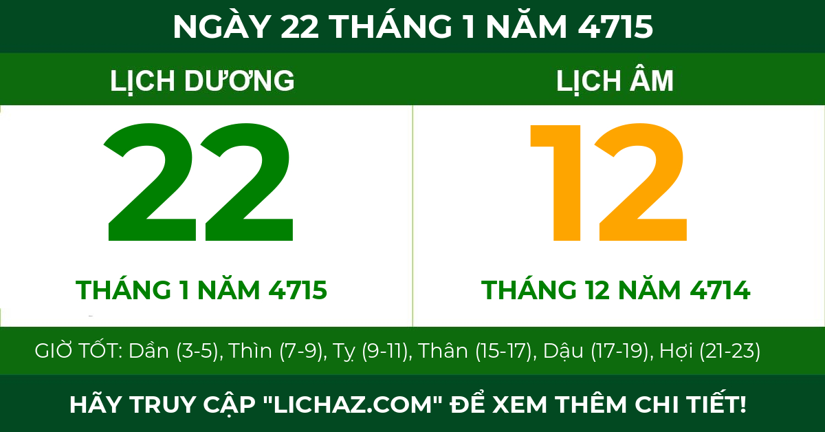 lịch âm ngày 22 tháng 1 năm 4715