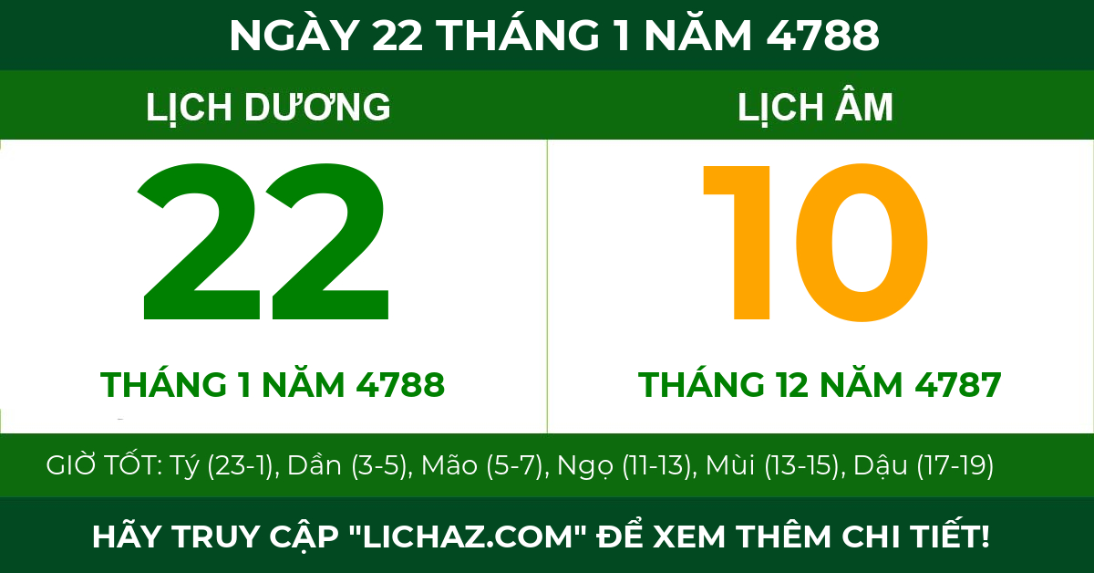 lịch âm ngày 22 tháng 1 năm 4788