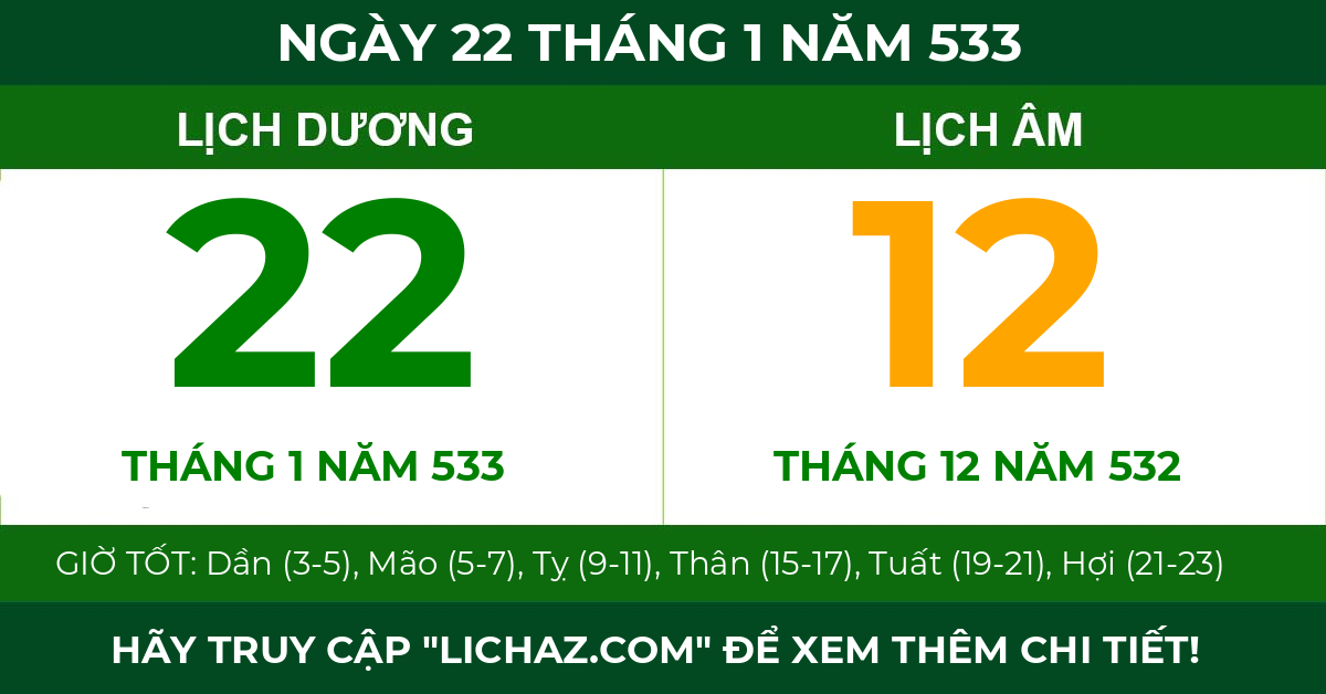 lịch âm ngày 22 tháng 1 năm 533