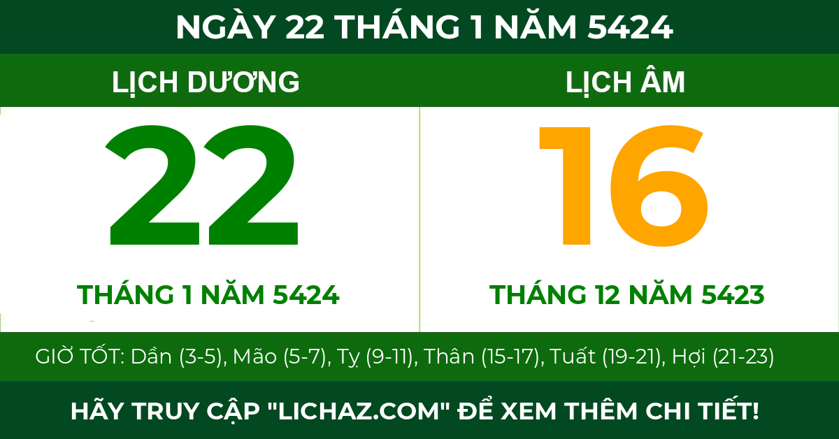 lịch âm ngày 22 tháng 1 năm 5424