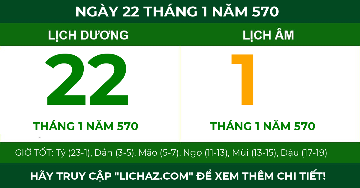 lịch âm ngày 22 tháng 1 năm 570
