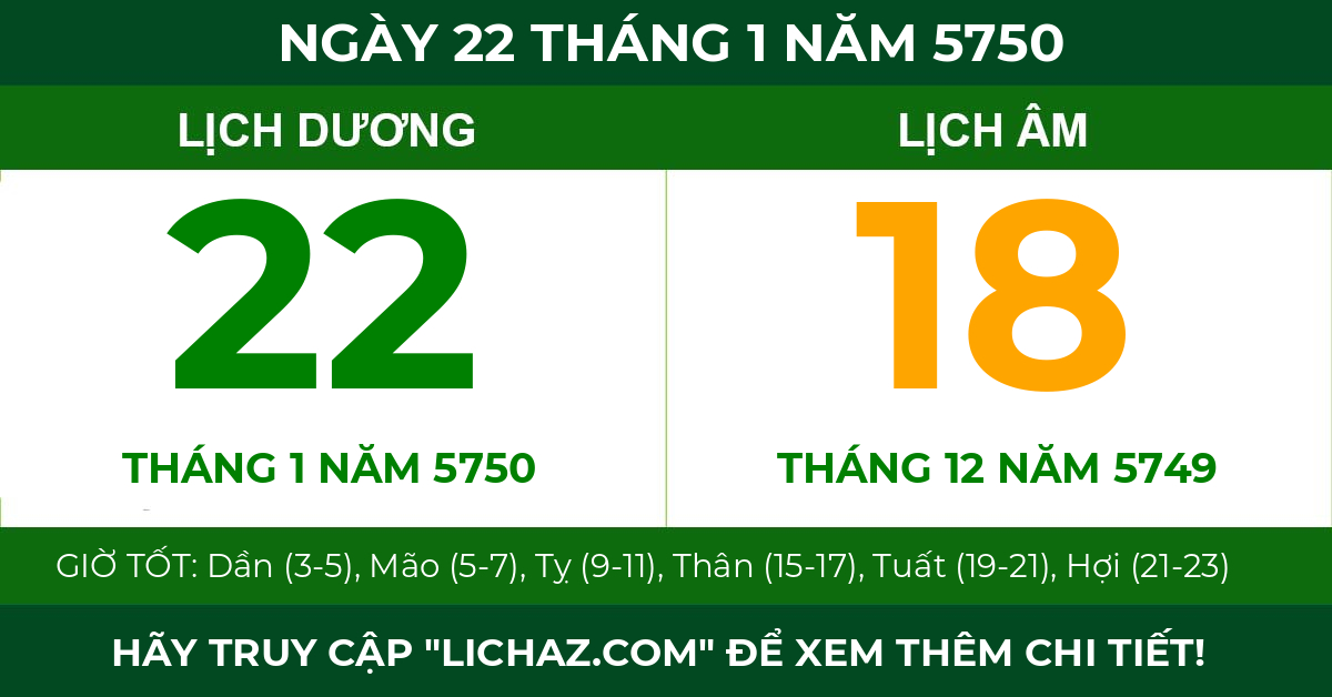 lịch âm ngày 22 tháng 1 năm 5750