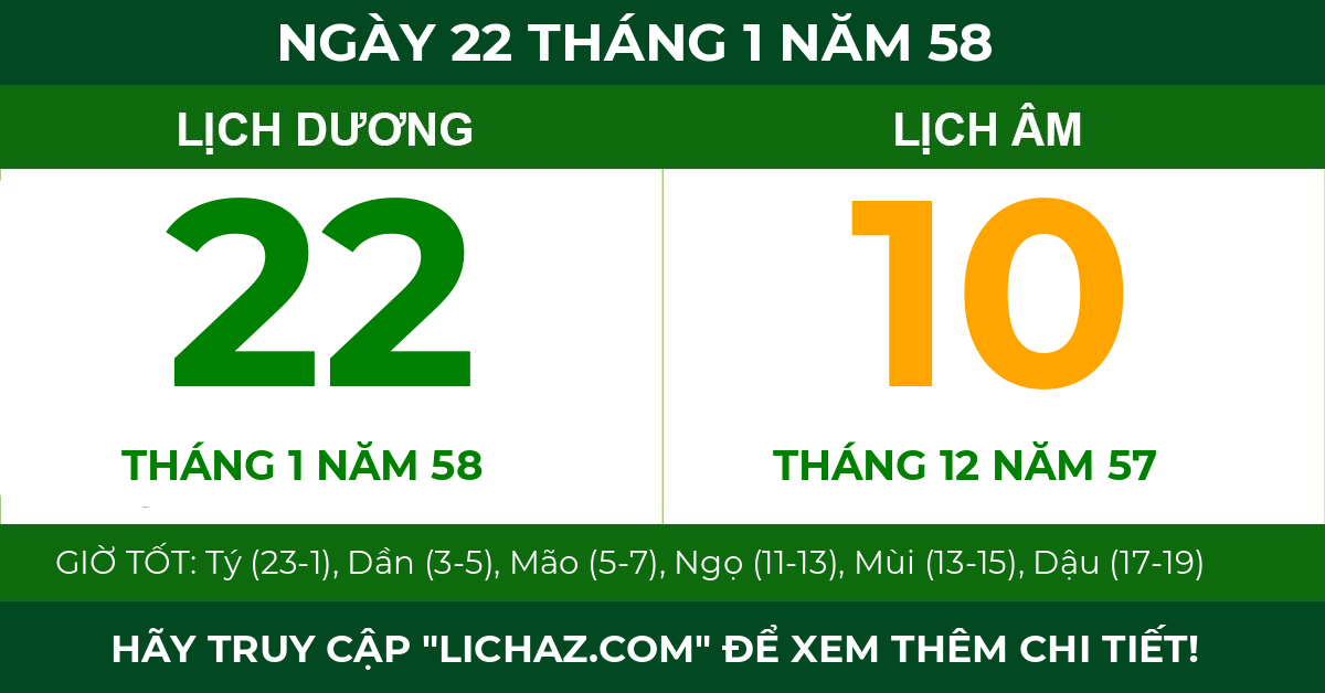 lịch âm ngày 22 tháng 1 năm 58