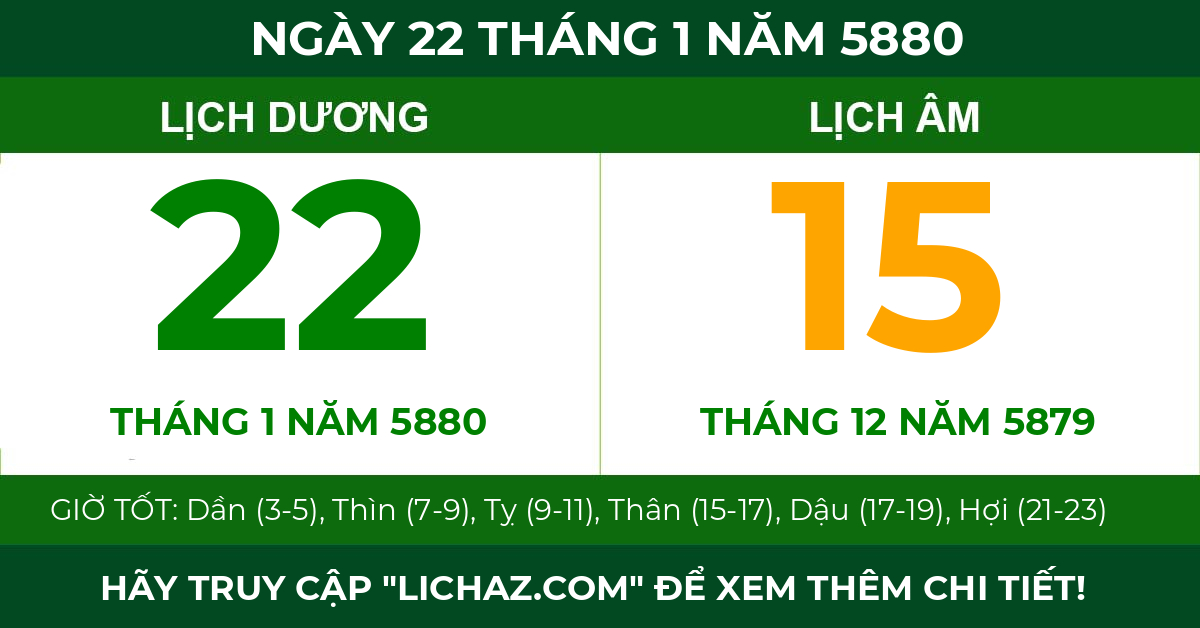 lịch âm ngày 22 tháng 1 năm 5880