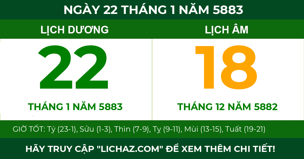 lịch âm ngày 22 tháng 1 năm 5883