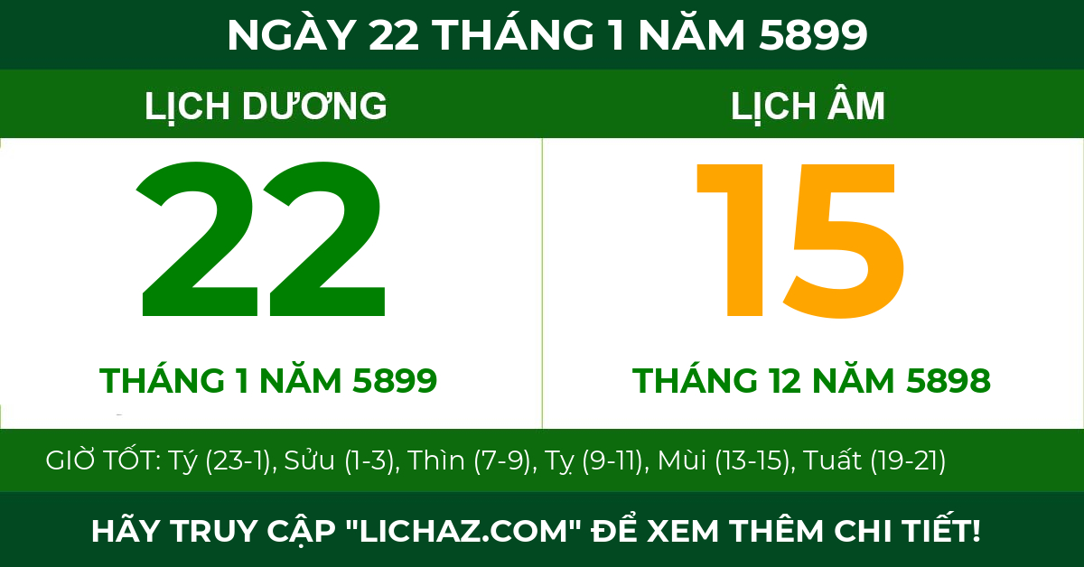 lịch âm ngày 22 tháng 1 năm 5899