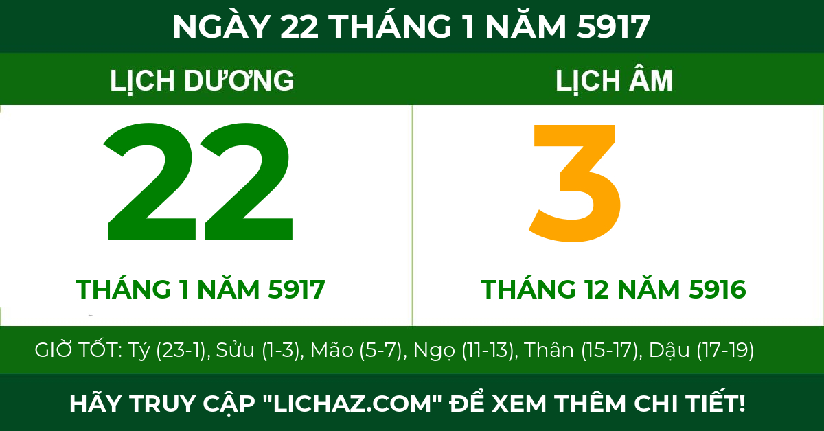 lịch âm ngày 22 tháng 1 năm 5917