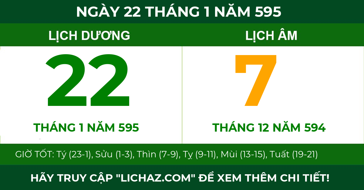 lịch âm ngày 22 tháng 1 năm 595