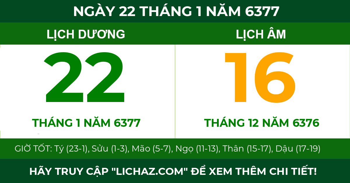 lịch âm ngày 22 tháng 1 năm 6377