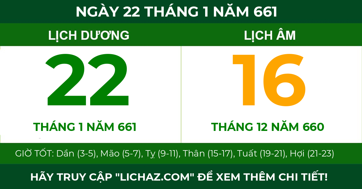 lịch âm ngày 22 tháng 1 năm 661