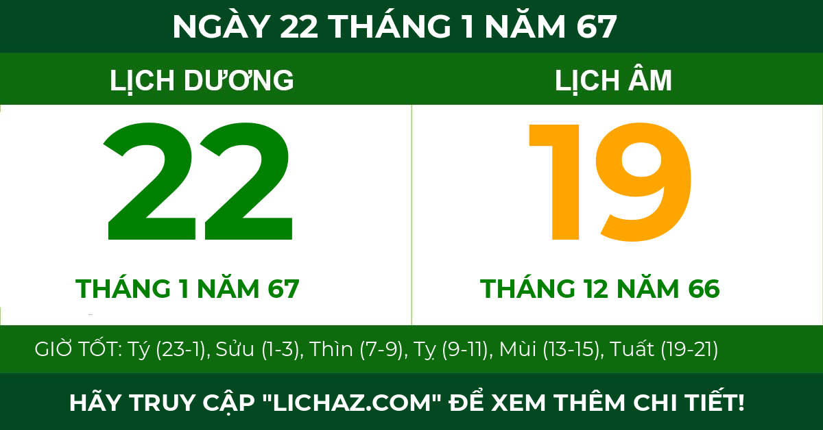 lịch âm ngày 22 tháng 1 năm 67