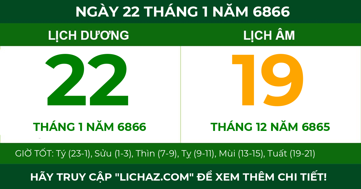 lịch âm ngày 22 tháng 1 năm 6866