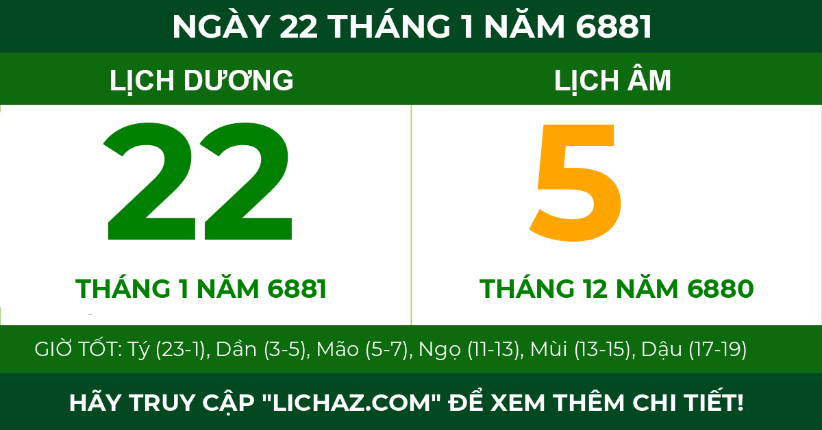 lịch âm ngày 22 tháng 1 năm 6881