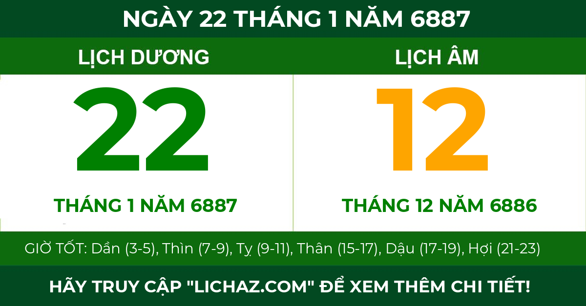 lịch âm ngày 22 tháng 1 năm 6887