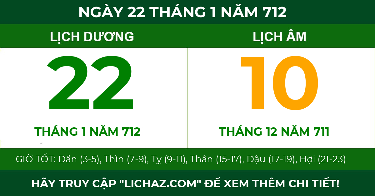 lịch âm ngày 22 tháng 1 năm 712