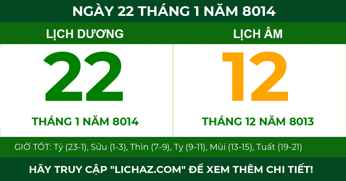 lịch âm ngày 22 tháng 1 năm 8014