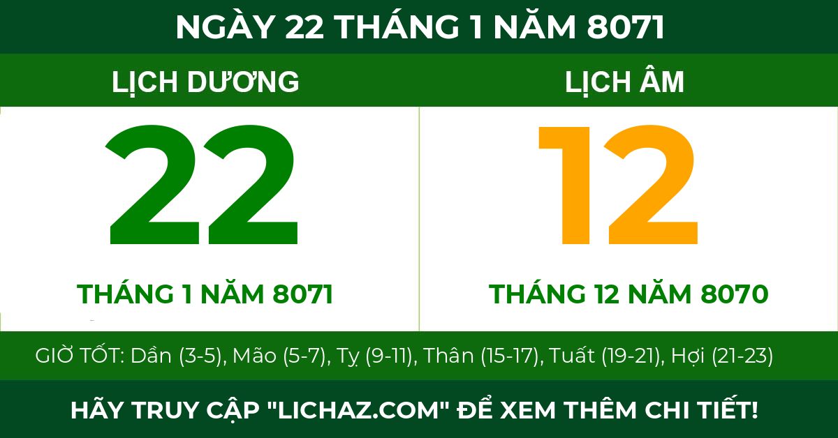 lịch âm ngày 22 tháng 1 năm 8071