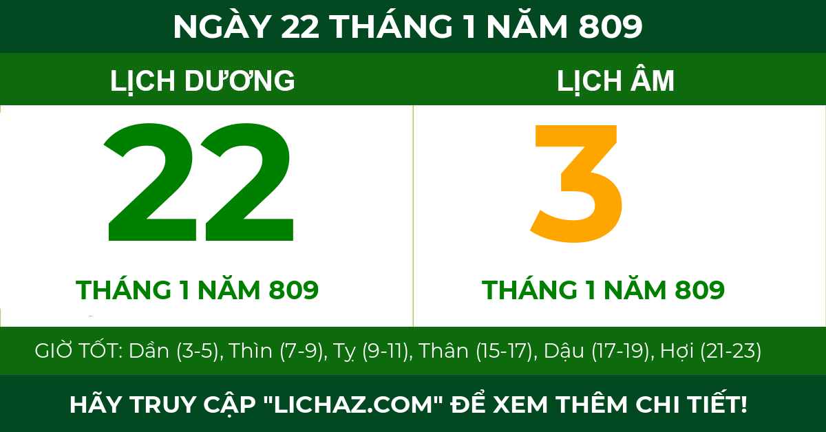 lịch âm ngày 22 tháng 1 năm 809