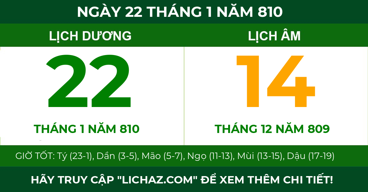 lịch âm ngày 22 tháng 1 năm 810