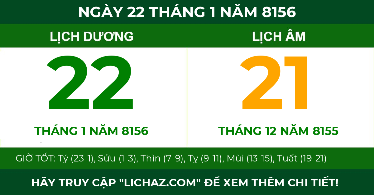 lịch âm ngày 22 tháng 1 năm 8156