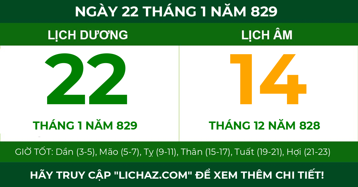 lịch âm ngày 22 tháng 1 năm 829